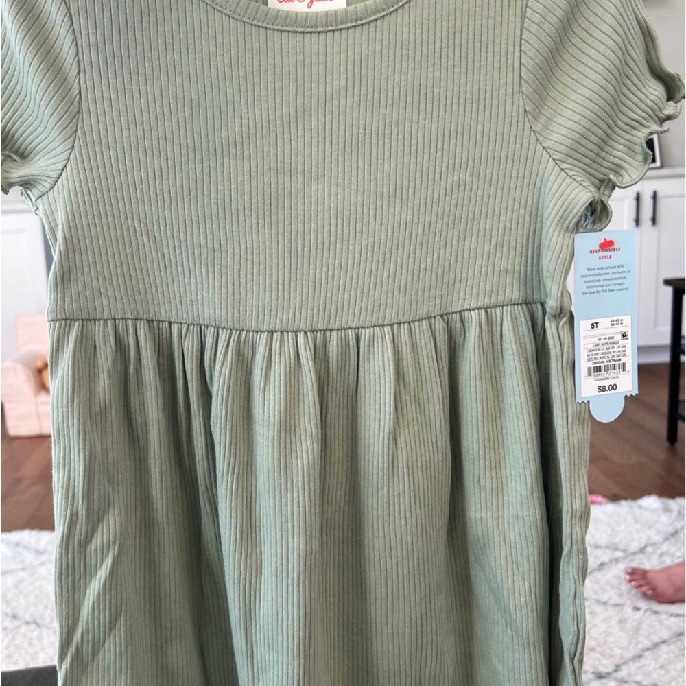 Cat & Jack Olive Ribbed Kids Dress